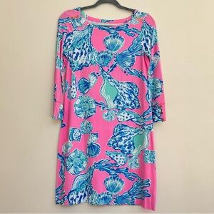 EUC, Lilly Pulitzer, Vibrant Pink and Blue Sea Shell print Dress, women's S